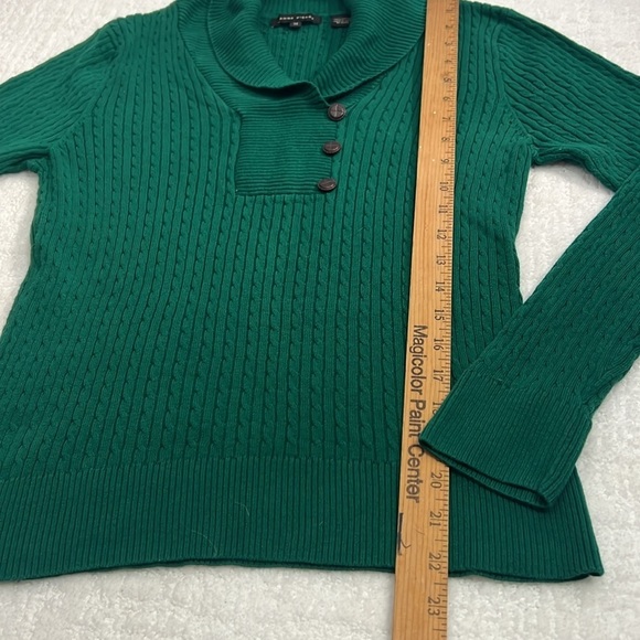 Jeanne Pierre green cable knit cotton v-neck long sleeves sweater medium - Picture 5 of 6